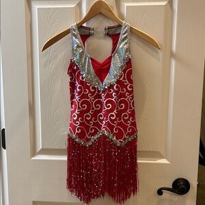 A Wish Come True, size 11/12, Red & Silver Recital Dress, Sequins and Tassels